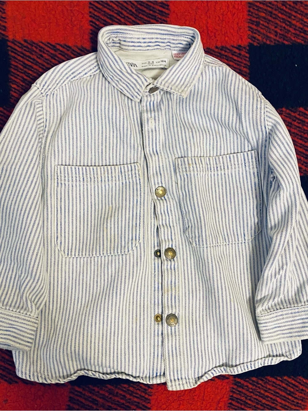 Kids Zara Blue & White Striped Button-Front Overshirt
